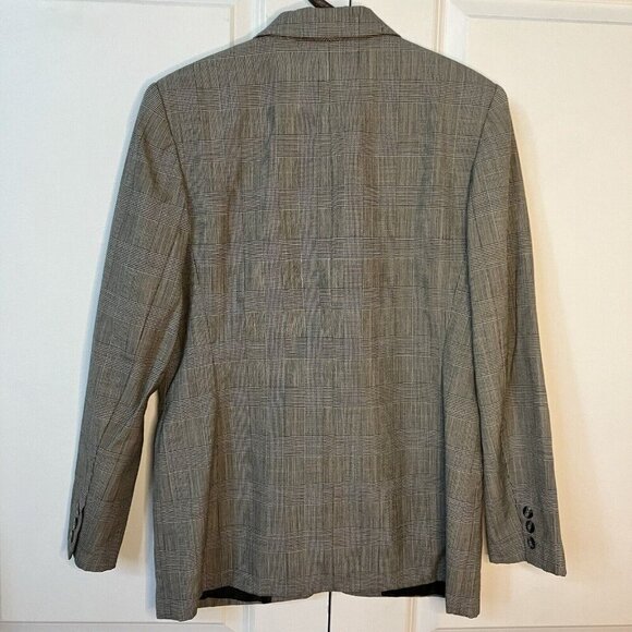 Vintage Talbots Wool Blazer Womens 10 Long Line Plaid Check Herringbone Neutral - Picture 3 of 9